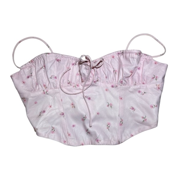 White Fox String Them Along Pink Floral Bustier Top Size XL - Picture 4 of 7